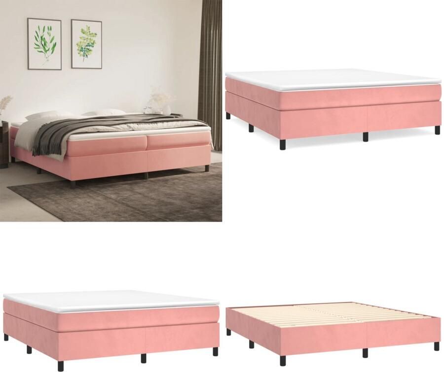 VidaXL Boxspringframe fluweel roze 200x200 cm Boxspring Bed Frame Boxspring Bed Frames Bed Slaapkamer Meubels