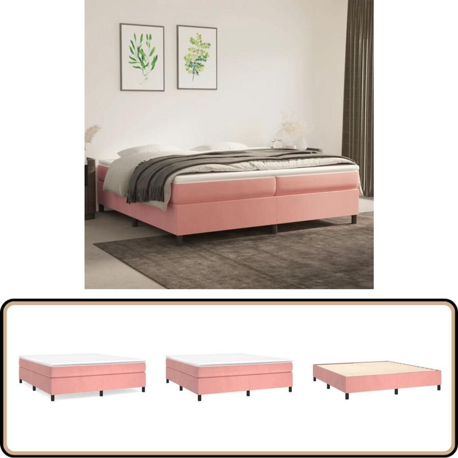 VidaXL Bedframe Fluweel Roze 200x200 cm Boxspring Frame Slaapcomfort Tweepersoons Bed Rozerood Bed Velvet Bed Luxe Bed