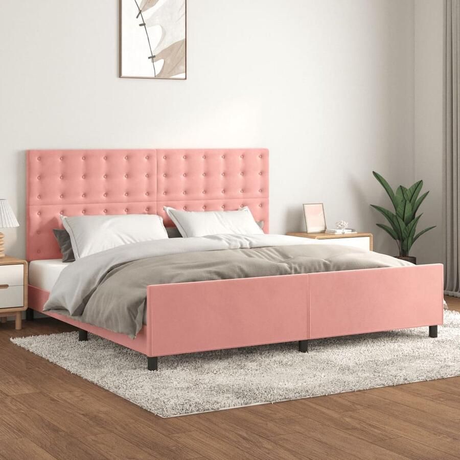 VidaXL Bedframe Fluweel Roze 200x200 cm Slaapcomfort Fluweel Bed Frame Tweepersoons Bed Hoofdbord Roze Bed Luxe Bed Boxspring Bed - Foto 2