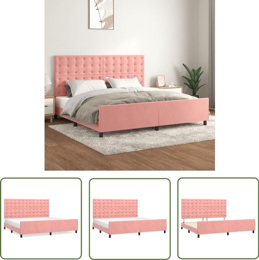VidaXL Bedframe Fluweel Roze 200x200 cm Slaapcomfort Fluweel Bed Frame Tweepersoons Bed Hoofdbord Roze Bed Luxe Bed Boxspring Bed