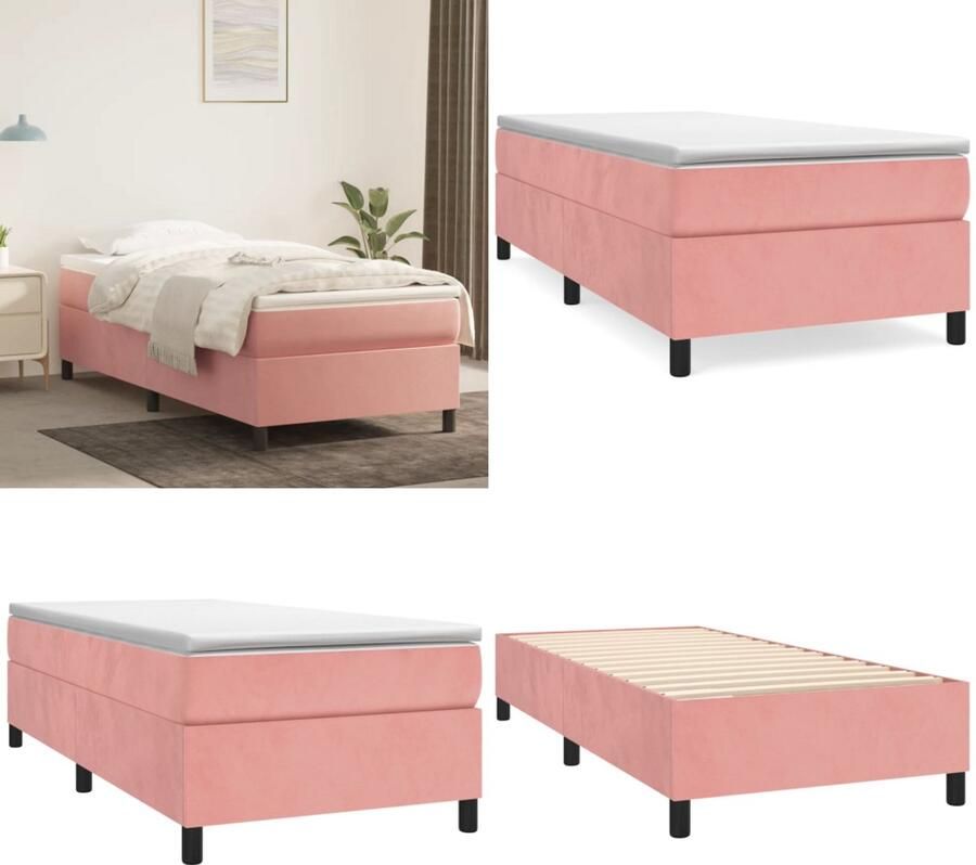 VidaXL Boxspringframe fluweel roze 80x200 cm Boxspringframe Boxspringframes Bed Ledikant