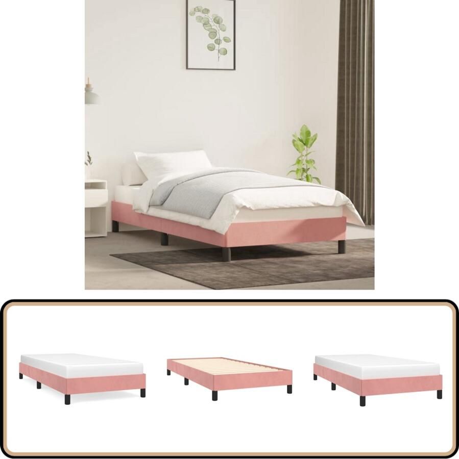 VidaXL Bedframe Fluweel Roze 90x190 cm Comfortabele Bed Frame Fluweel Bed Roos Bed Tweepersoon Bed Design Bed