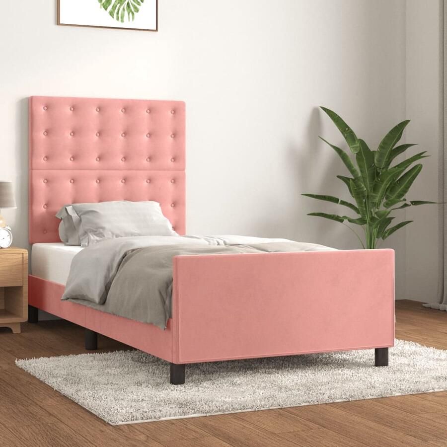 VidaXL Bedframe Fluweel Roze 90x190 cm Met Hoofdeinde Bedframe Rozenkleurig Bed Velvet Bed Tweepersoonsbed King Size Bed Hoofdbord Boxspring Slaapkamer Meubilair - Foto 2