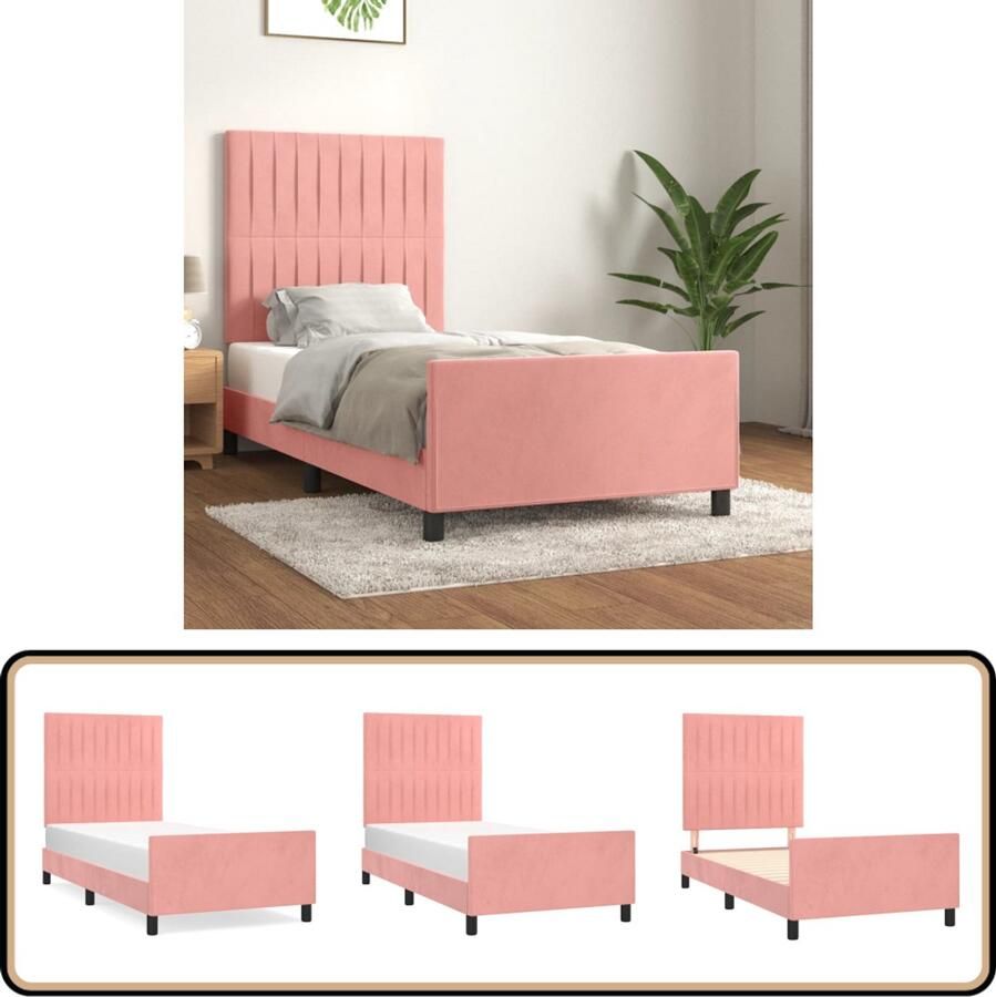 VidaXL Bedframe Fluweel Roze 90x200 cm Bed Frame Fluweel Bed Rooskleurig Bed Tweepersoons Bed Boxspring Bed Adjustable Bed Luxe Bed Comfort Bed