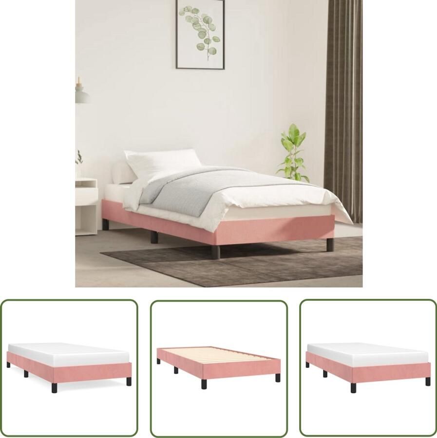 VidaXL Bedframe Fluweel Roze 90x200 cm Bed Frame Fluweel Bed Rozenkleurig Bed Tweepersoon Bed Kinderbed
