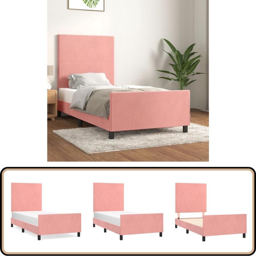 VidaXL Bedframe Fluweel Roze 90x200 cm Bed Frame Rozenkleurig Bed Velvet Bed Verstelbaar Hoofdeinde Luxe Bed Comfort Bed Tweepersoons Bed