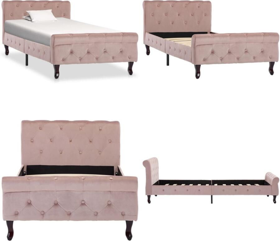 VidaXL Bedframe fluweel roze 90x200 cm Bedframe Bedframes Bed Frame Bed Frames