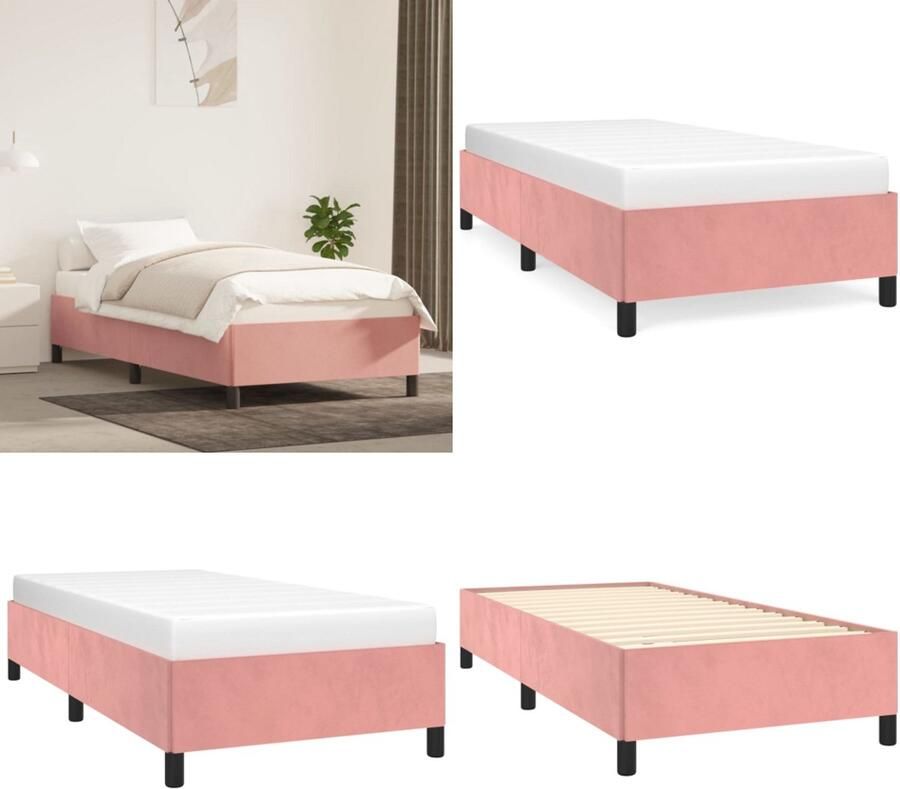 VidaXL Bedframe fluweel roze 90x200 cm Bedframe Bedframes Bed Ledikant