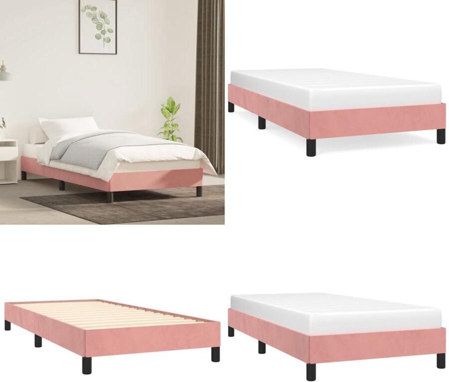 VidaXL Bedframe fluweel roze 90x200 cm Bedframe Bedframes Bed Ledikant