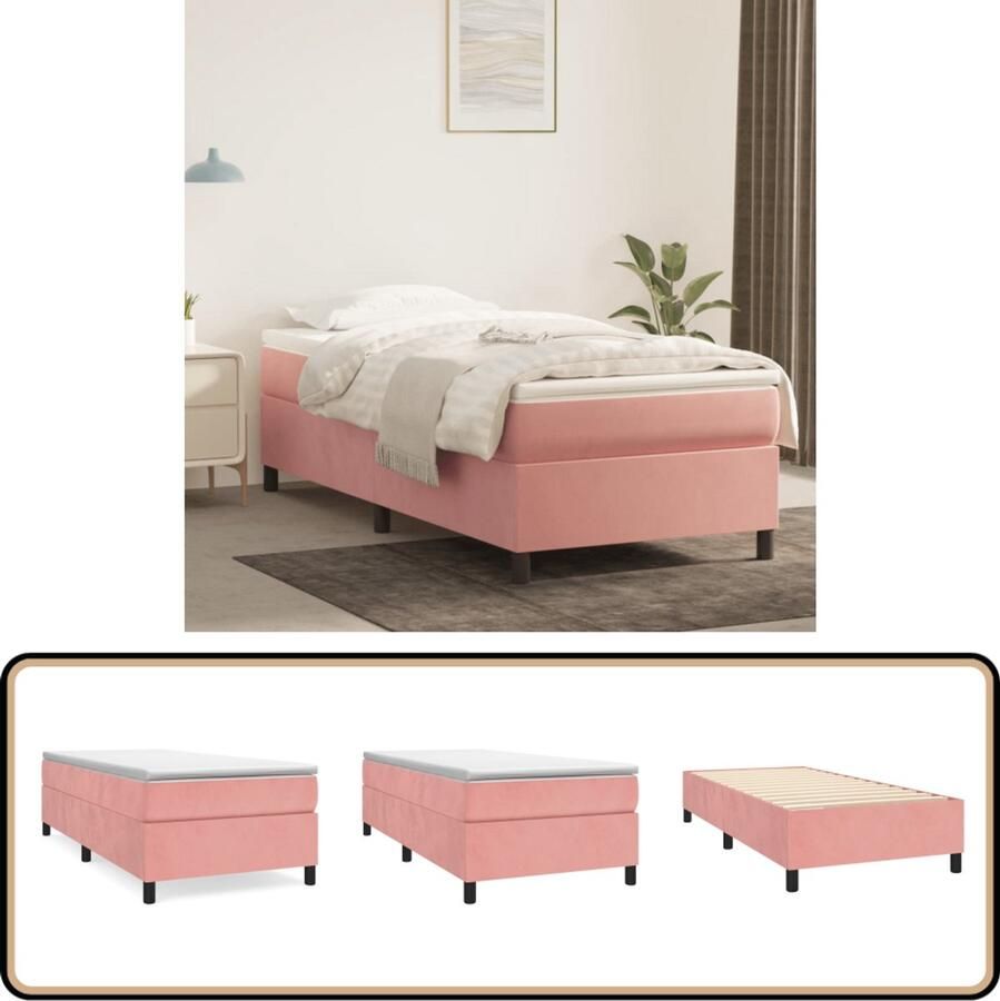 VidaXL Bedframe Fluweel Roze 90x200 cm Boxspring Frame Roze Bed Velvet Bed Tweepersoons Bed Frame Hoofdkussen