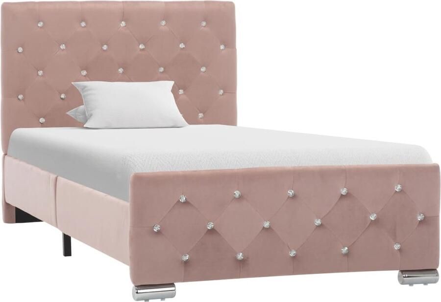 VidaXL Bedframe Fluweel Roze 90x200 cm Klassieke Bed Frame Houten Bed Frame Staal Bed Frame Rozerood Bed Frame Tweepersoon Bed Frame Luxe Bed Frame Velvet Bed Frame - Foto 2