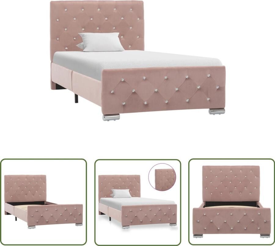 VidaXL Bedframe Fluweel Roze 90x200 cm Klassieke Bed Frame Houten Bed Frame Staal Bed Frame Rozerood Bed Frame Tweepersoon Bed Frame Luxe Bed Frame Velvet Bed Frame