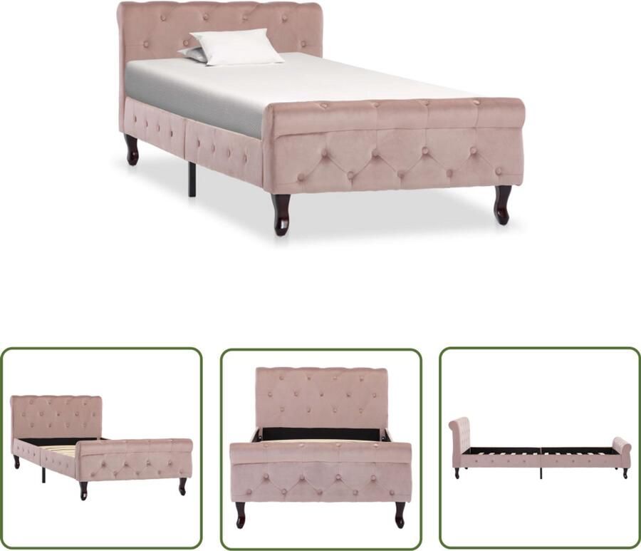 VidaXL Bedframe Fluweel Roze 90x200 cm Klassieke Bedframe Roze Bed Velvet Bed Tweepersoon Bed Hoofdbord Bedbank Slaapkamer Meubels