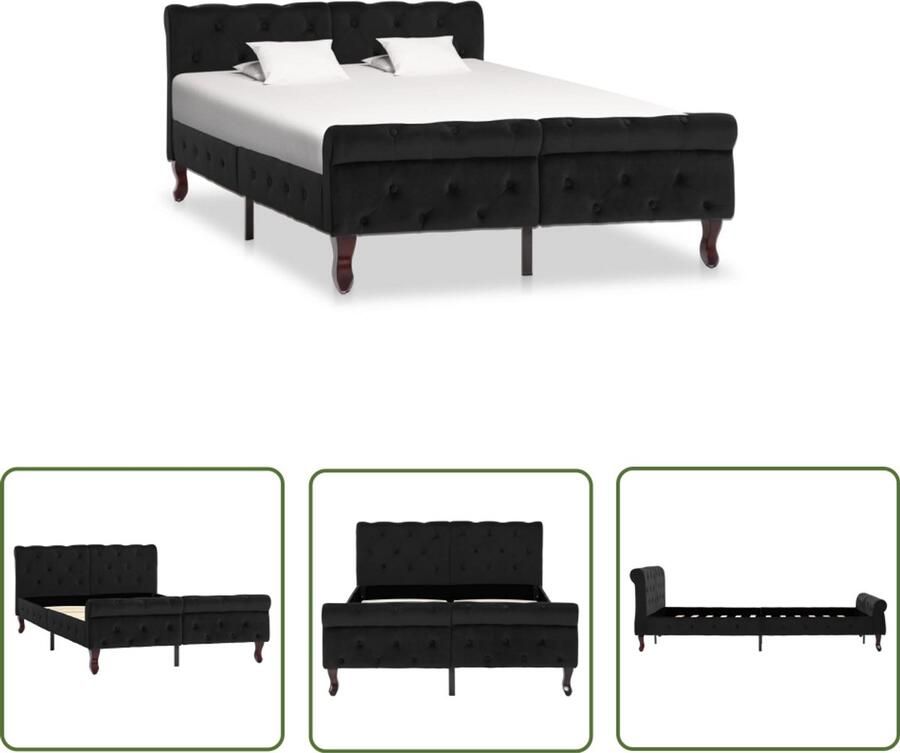 VidaXL Bedframe Fluweel Zwart 120x200 cm Klassieke Bed Frame Houten Bed Frame Velvet Bed Frame Zwarte Bed Frame Tweepersoons Bed Frame Bed Frame 120x200 Bed Frame Zonder Matras