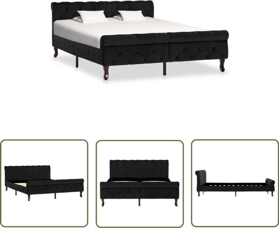 VidaXL Bedframe Fluweel Zwart 140x200 cm Klassieke Bed Frame Tweepersoons Bed Velvet Bed Zwart Bed Houten Bed Frame Slaapkamer Meubels