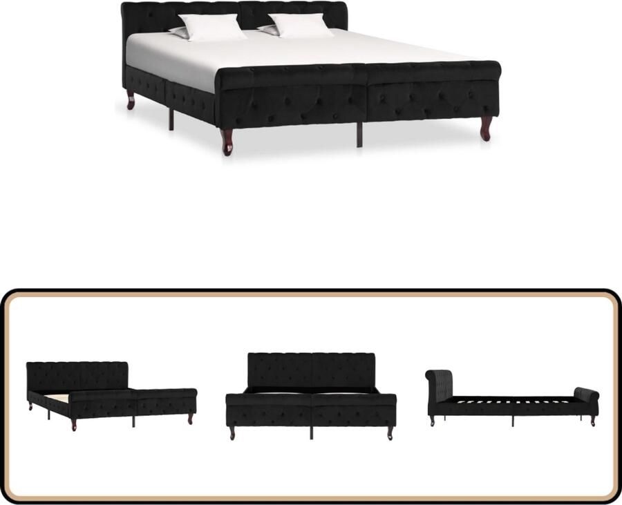 VidaXL Bedframe Fluweel Zwart 160x200 cm Klassieke Bed Frame Tweepersoons Bed Velvet Bed Zwarte Bed Houten Bed Frame