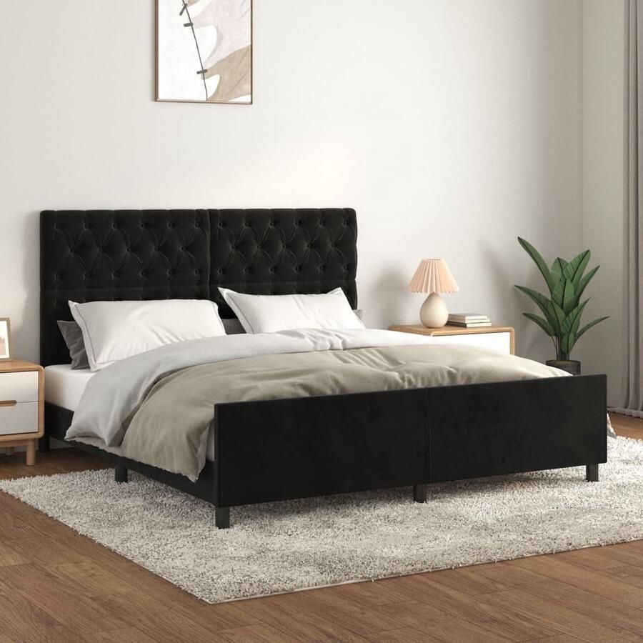 VidaXL Bedframe Fluweel Zwart 160x200 cm Luxe Design Fluweel Bed Frame Zwarte Bedpost Tweepersoons Bed Boxspring Bed Hoofdbord Bedstelling Relaxen In Bed Slaapkamer Meubilair Multifunctioneel Bed - Foto 2