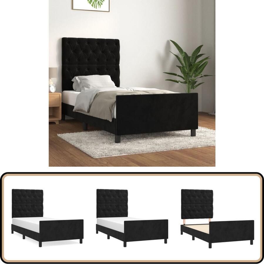 VidaXL Bedframe Fluweel Zwart 80x200 cm Bed Frame Zwarte Bedpost Tweepersoons Bed Boxspring Bed Velvet Bed Adjustable Headboard Comfort Bed Bedroom Furniture