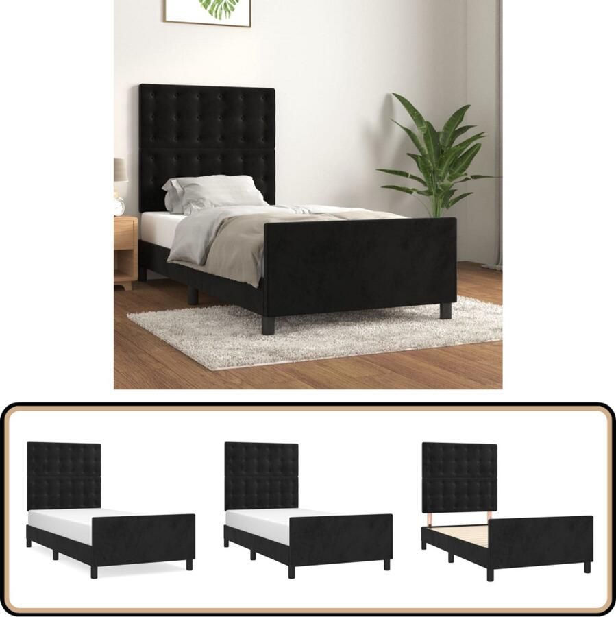 VidaXL Bedframe Fluweel Zwart 90x190 cm Bed Frame Boxspring Tweepersoons Bed Velvet Bed Zwarte Bedbank Stapelbed King Size Bed Queen Size Bed Hoofdeinde Verstellen