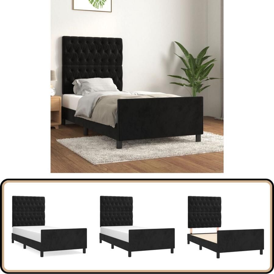 VidaXL Bedframe Fluweel Zwart 90x190 cm Bed Frame Boxspring Velvet Bed Zwarte Bedbank Tweepersoons Bed Stapelbed King Size Bed Queen Size Bed Luxe Bed Comfort Bed Houten Bed