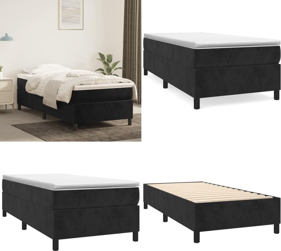 VidaXL Boxspringframe fluweel zwart 90x190 cm Boxspringframe Boxspringframes Bed Ledikant
