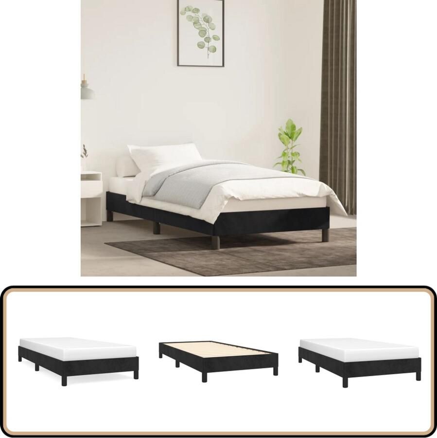 VidaXL -Bedframe-fluweel-zwart-90x200-cm - Foto 2