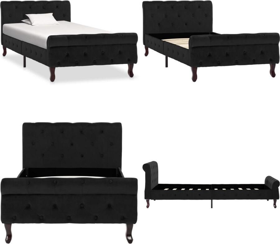 VidaXL Bedframe fluweel zwart 90x200 cm Bedframe Bedframes Bed Frame Bed Frames