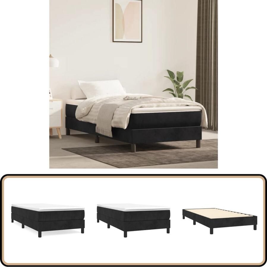 VidaXL Bedframe Fluweel Zwart 90x200 cm Boxspring Frame Zwarte Boxspring Velvet Bedframe Tweepersoons Bed Éénpersoons Bed Hoofdbord Bedstelling
