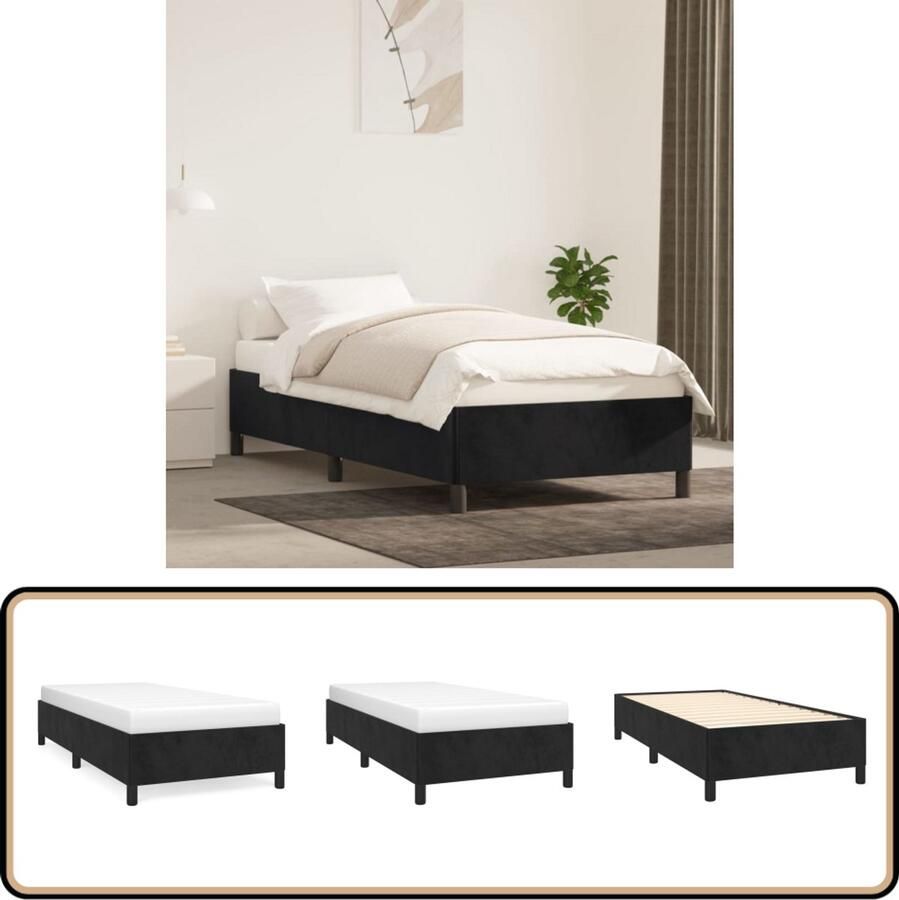 VidaXL Bedframe Fluweel Zwart 90x200 cm Slaapcomfort Bed Frame Tweepersoon Bed Velvet Bed Zwarte Bedbank Luxe Bed Boxspring Bed