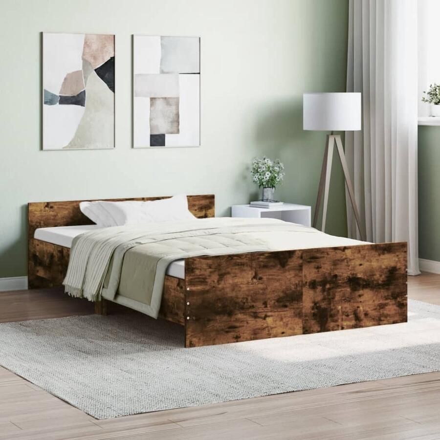 VidaXL Bedframe Gerookt Eiken 120x200 cm Bed Frame Houten Bed Tweepersoonsbed Boxspring Bed Slaapcomfort Rustig Slapen Design Bed Modern Bed Bruine Bed - Foto 2