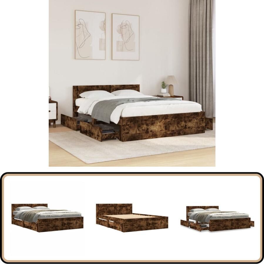 VidaXL Bedframe Gerookt Eiken 135x190 cm Bed Frame Houten Bed Boxspring Bed Slaapkamer Meubels Kingsize Bed