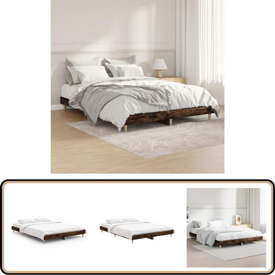 VidaXL Bedframe Gerookt Eiken 135x190 cm Slaapcomfort Houten Bed Frame Gerookte Eiken Kleur Tweepersoons Bed Bedframe Met Lattenbodem