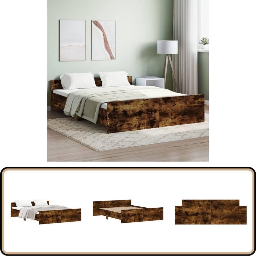 VidaXL Bedframe Gerookt Eiken 160x200 cm Bed Frame Houten Bed Tweepersoons Bed Bruine Bed Gerookt Eiken Boxspring Bed Stevig Bed Comfortabel Bed