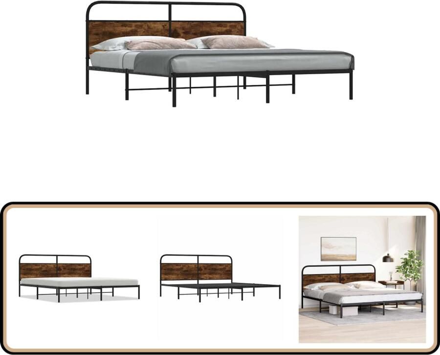 VidaXL Bedframe Gerookt Eiken 180x200 cm Bed Frame Metal Bed Frame Houten Bed Frame Rookt Eiken Kleur Boxspring Frame