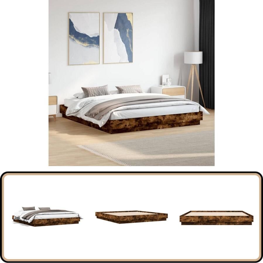 VidaXL Bedframe Gerookt Eiken 200x200 cm Bedframe Tweepersoonsbed Houten Bedframe Gerookte Eiken Kleur Bedbodems