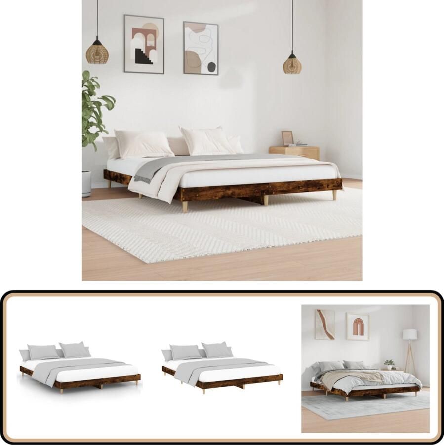 VidaXL Bedframe Gerookt Eiken 200x200 cm Kingsize Bed Houten Bed Frame Bruine Bed Massief Eiken Bed Tweepersoons Bed Frame King Size