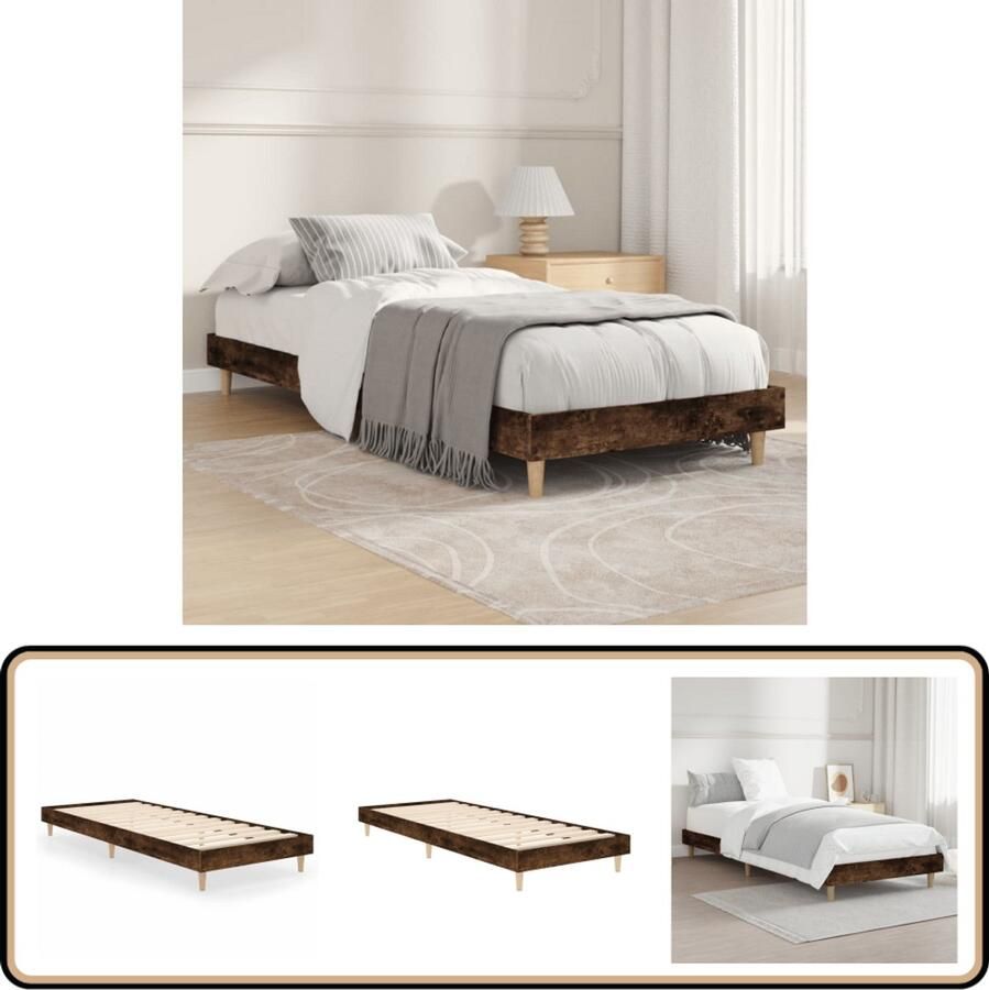 The Living Store Bedframe Gerookt Eiken Multiplex Lattenbodem Ontworpen voor Matras 75 x 190 cm Duurzaam en Stabiel Bedframe Houten Bed Tweepersoons Bed Bruine Bed Design Bed