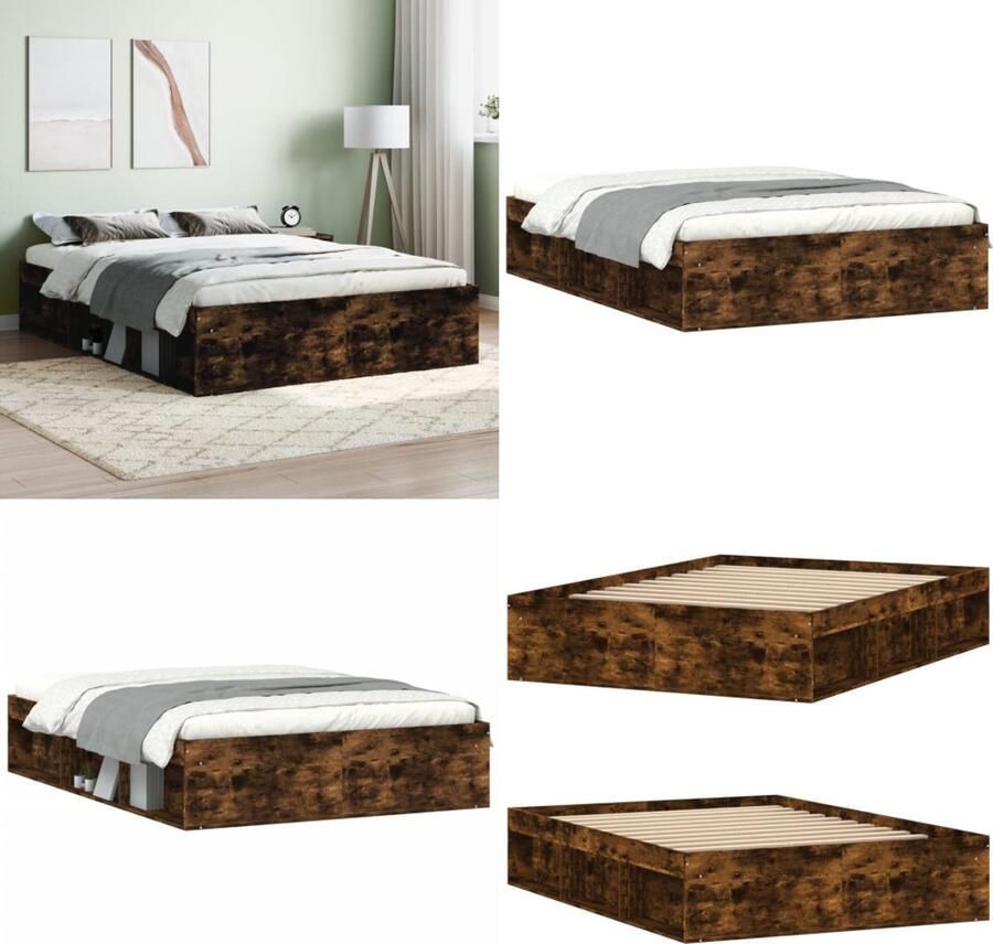 VidaXL Bedframe gerookt eikenkleurig 135x190 cm Double Bedframe Bed Bedbodem