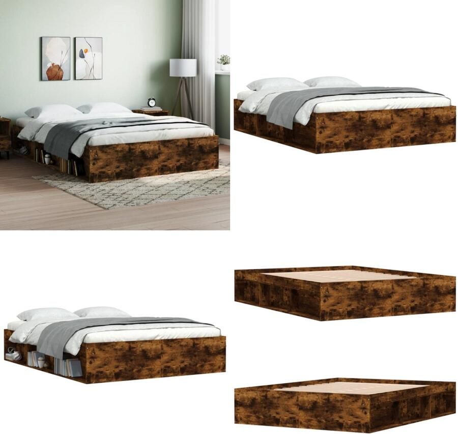 VidaXL Bedframe gerookt eikenkleurig 140x190 cm Bedframe Bed Bedbodem
