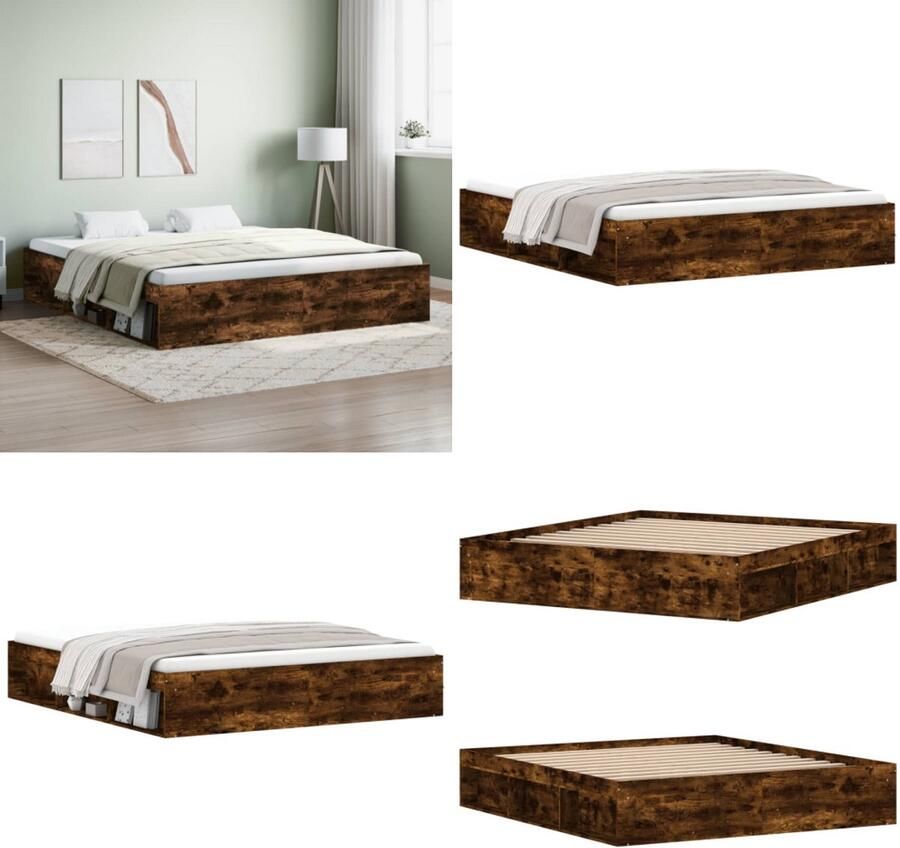 VidaXL Bedframe gerookt eikenkleurig 180x200 cm Super King Size Bedframe Bed Bedbodem