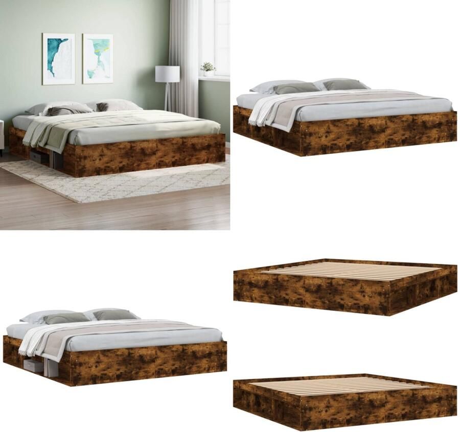 VidaXL Bedframe gerookt eikenkleurig 200x200 cm Bedframe Bed Bedbodem