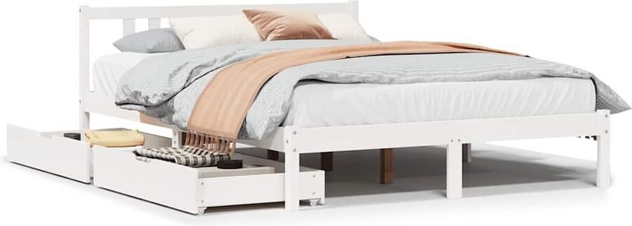 VidaXL Bedframe Grenen Wit 160x200 cm met Lades