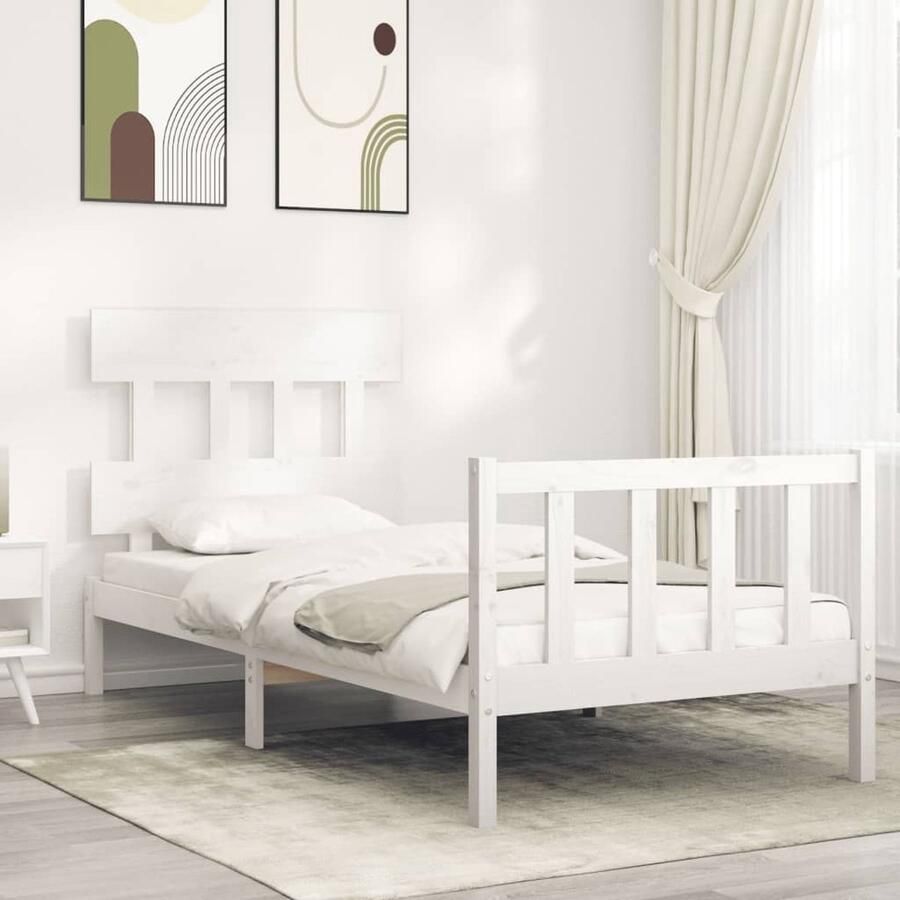 VidaXL Bedframe Grenenhout 100x200 cm Wit Massief Hout Bed Frame Grenenhout Bed Wit Bed Boxspring Bed Tweepersoons Bed Slaapcomfort - Foto 2