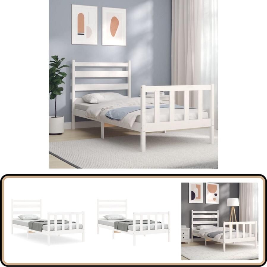 VidaXL Bedframe Grenenhout 100x200 cm Wit Massief Hout Bed Grenenhout Bed Wit Bed Tweepersoonsbed Boxspring Frame Slaapcomfort