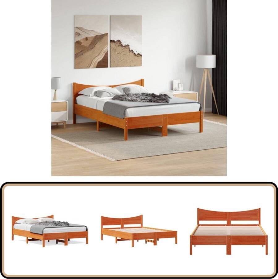 VidaXL Bedframe Grenenhout 120x200 cm Wasbruin Massief Hout Bed Frame Houten Bed Grenenhout Bed Tweepersoons Bed Boxspring Bed