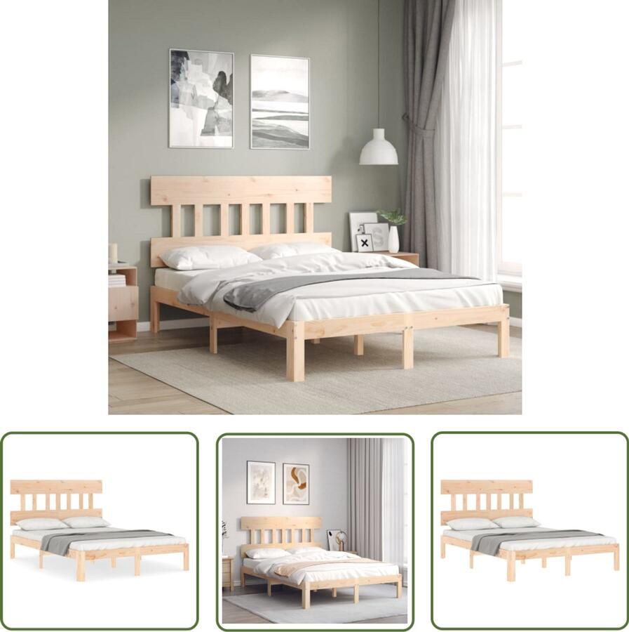 VidaXL Bedframe Grenenhout 135x190 cm Massief Houten Bed Frame Tweepersoons Bed Grenenhout Bed Hoofd Bord Bed Frame Kopen Slaapkamer Meubels
