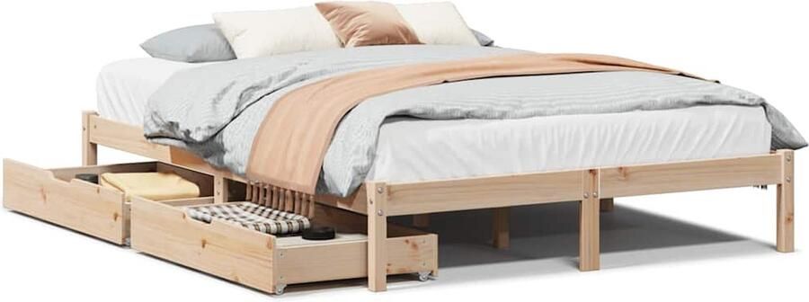 VidaXL Massief Grenen Bedframe 160x200cm met Opberglades