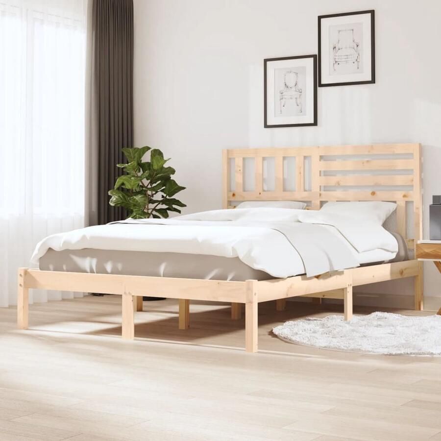 VidaXL Bedframe Massief Grenenhout 160x200 cm Houten Bedframe Massief Grenenhout Bedframe 160x200 Design Bed Slaapkamer Meubels Tweepersoons Bed - Foto 2