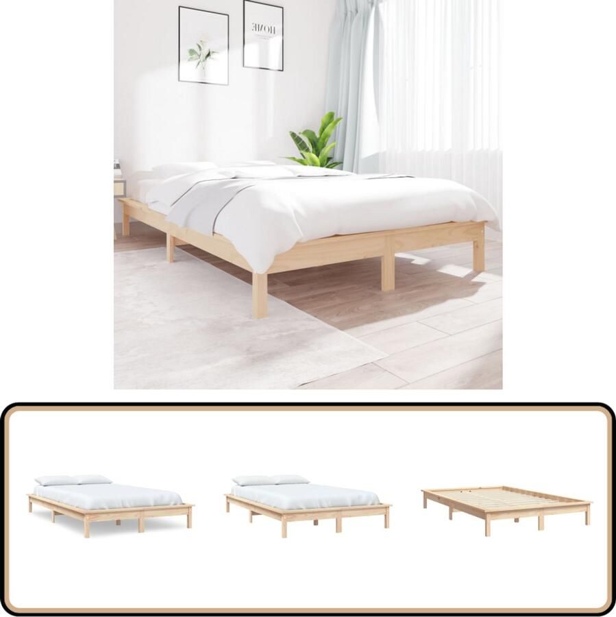 VidaXL Bedframe Grenenhout 140x200 cm Houten Bed Grenenhout Bed Frame Tweepersoons Bed Rustic Bed Vintage Bed Landelijk Bed Minimalistisch Bed