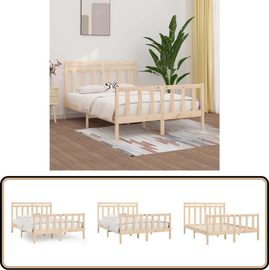 VidaXL Bedframe Grenenhout 140x200 cm Inclusief Hoofdeind Klassieke Bed Frame Houten Bed Frame Tweepersoons Bed Grenenhout Bed Frame Bed Frame 140x200 Bed Frame Bruin